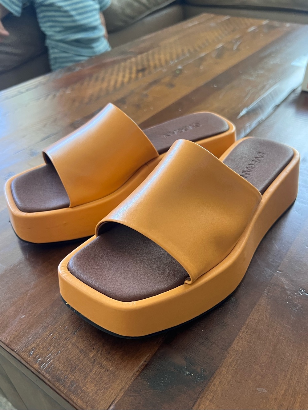 ALOHAS Mustard Tan Platform Slide Sandals
